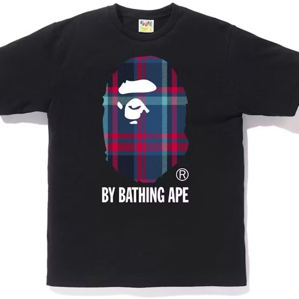 BAPE Black T-Shirt with Plaid Ape Head